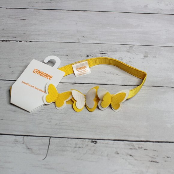 Gymboree Girl's Elastic Headband One Size Yellow White Butterfly - Picture 1 of 4